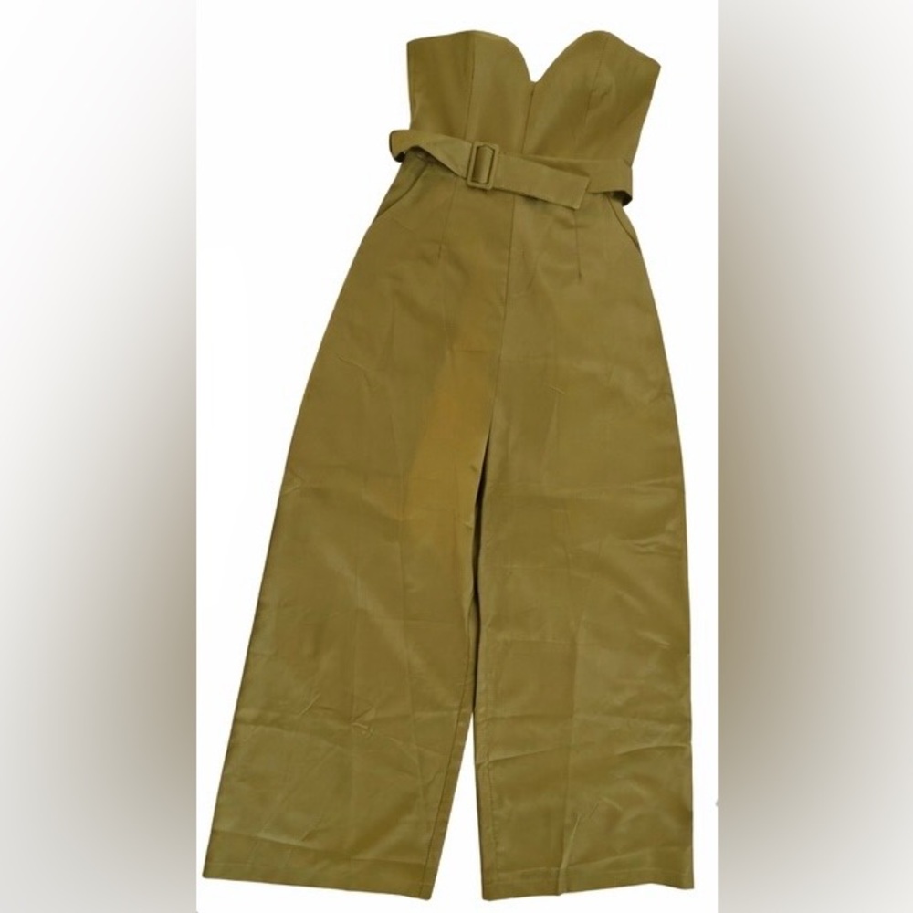 Olive Scent Olive Green Strapless Jumpsuit with Belt Size Small